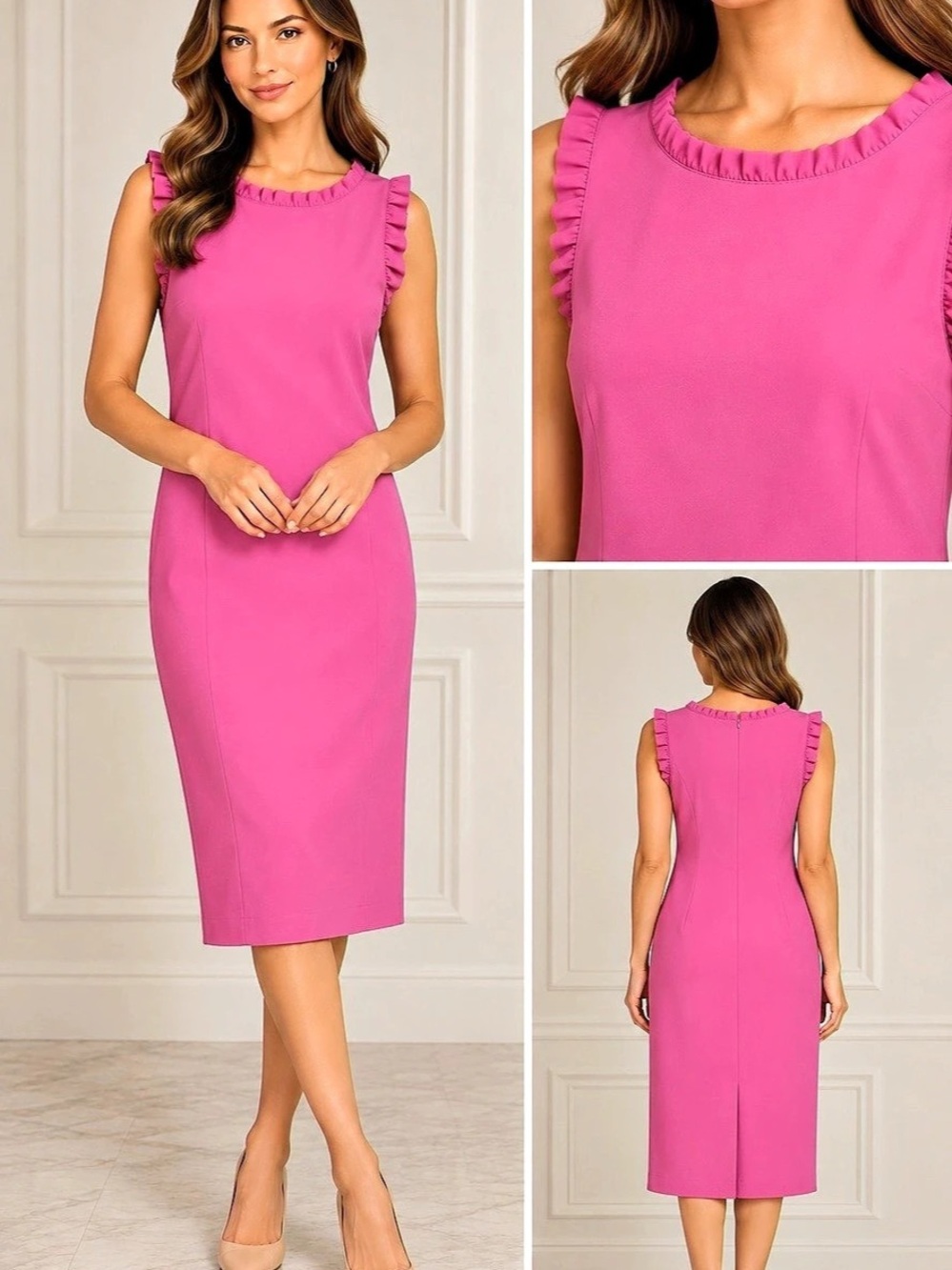 J.Crew Ruffle Sheath Midi Dress in Pink Size 12